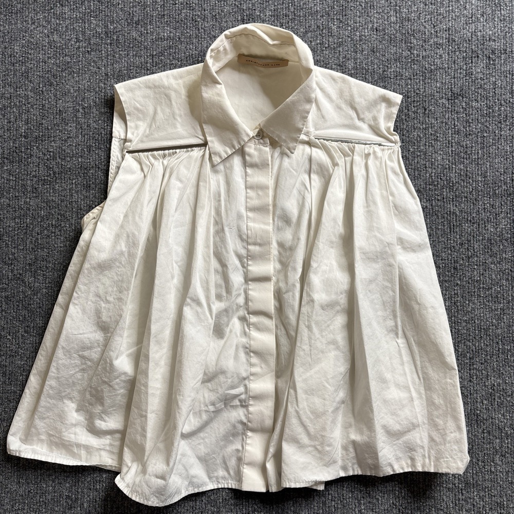CHRISTOPHER KANE White Sleeveless Blouse w/ Metal Bars Pleated Women's